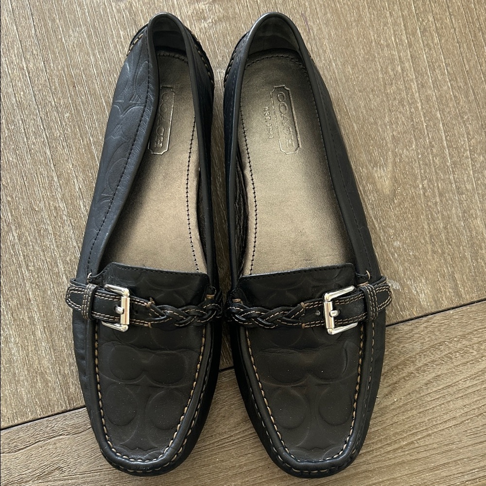 Coach Black Braided Buckle Leather Loafers